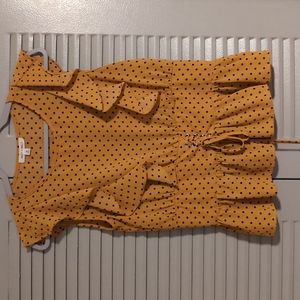 Yellow/Orange and Black Polka Dot Blouse with Short Corset-Tie Waist